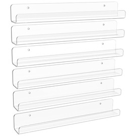 upsimples 6 Pack Clear Acrylic Shelves, 1.7" x12" Nursery Bookshelves, Small Floating Bookshelf for Kids Baby, Vinyl Wall Mount, Record Holder, Magazine Rack, Comic Display, Picture Ledge Shelf Décor