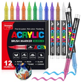 VAKKI 12 Color Acrylic Paint Pens, Acrylic Brush Markers, Paint Pens For Colouring, Stone, Calligraphy, Wood, Canvas, Glass, Ceramics