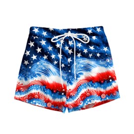 AOBUTE July 4th Quick Dry Swim Trunks Boys American Flag Drawstring Pants Patriotic Elastic Waist Summer Shorts 7-8 Years