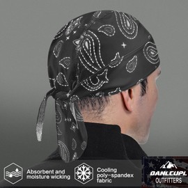 DANLCUPL 3 Pcs DOO Rags Dew Rag Skull Cap Pirate Hat Cooling Head Wrap Bandana Helmet Liner for Men Cycling Motorcycle (Paisley Style) Black