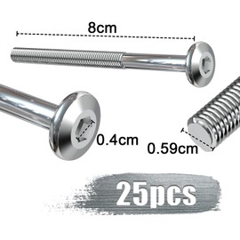 Pack of 25 Flat Head Screws M6 x 80 Screws Furniture Screws Partially Thread Cylinder Head Screws with Hexagon Socket Cylinder Screws Galvanised Steel for Furniture Children's Bed Children's Bed