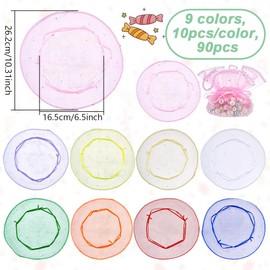 NBEADS 90 Pcs Organza Bags, Diameter 10.3inch Round Drawstring Candy Bags with Sequins, Sheer Organza Favor Bags for Wedding, Christmas, Birthday Party, Mixed Color
