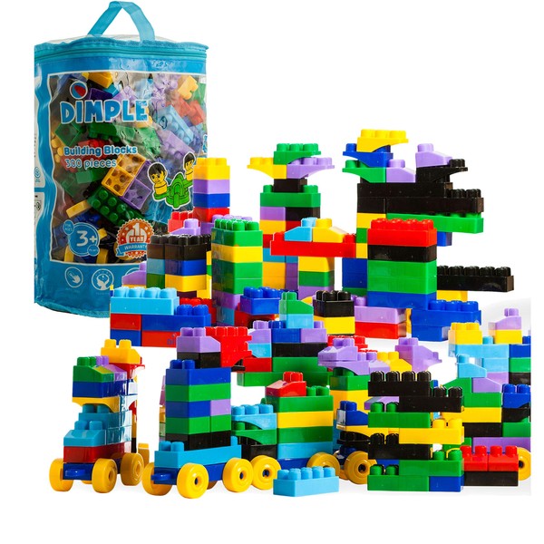 Dimple Large Blocks for Toddlers/Kids (300-Piece Set) Stackable, Multi-Colored, Interlocking Toys Safe, Non-Toxic Plastic Bright Colors, Waterproof Boys and Girls Age 3 +