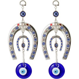 TIED RIBBONS Evil Eye Hanging Ornament | Metal, 2 Set | 10 Inch | Evil Eye Decor for Home, Car, Wall Hanging, Good Luck Charms, Living Room | Evil Eye Ornament for Window