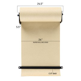 Rettel Roller Kraft Paper Roll Display, Wall Decor, Kitchen Decor, House Decor, Art Wall Mount - (1) Kraft Paper Roll Included (24 Inch, Black)