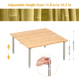 ATEPA Lightweight Portable Folding Camping Table Adjustable Height 4-Fold Bamboo Collapsible with Carry Bag for Picnic Garden BBQ Fishing, Yellow_for 2-3 Person, 23.6" D x 23.6" W x 15.7" H