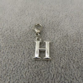Pemby Studio Initial CAPITAL LETTER H Charm Zipper Pull Keychain Add On Clip Silver Tone