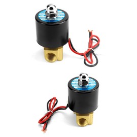 QWORK 1/4" NPT Brass Electric Solenoid Valve 12VDC Normally Closed - 2 Pack Suitable for Water, Air, Gas, Fuel, and Oil with VITON Gasket