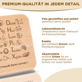 Glitzkind Frühstücksbrett ABC | Füllung Inhalt für Schultüte Zuckertüte & Geschenk-Idee zur Einschulung zum Schulanfang für Mädchen & Jungen | Glücksbringer für Schuleinführung zum Lesen Schreiben