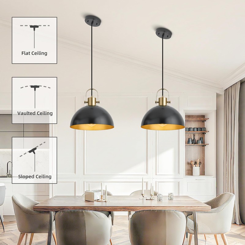 AURYNIX 12 Inch Farmhouse Pendant Lights, Black, 3 Pack
