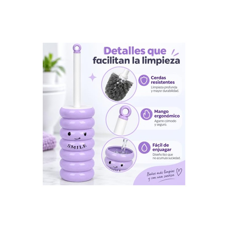 ALIMOTA Juego de 2 Escobillas para Inodoro Púrpura Diseño Sonriente