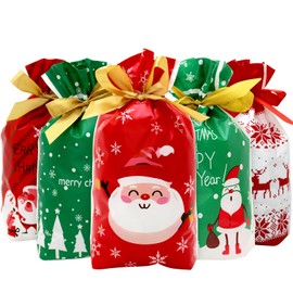 BCUEIDO 50 PCS Christmas Drawstring Goody Bags Christmas Candy Bags Treat Bags for Christmas Party Favors