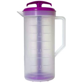 JBK Pottery - Mixing Pitcher for Drinks, Plastic Water Pitcher with Lid and Plunger with Angled Blades, Easy-Mix Juice Container, 2-Quart Capacity (Purple, One)