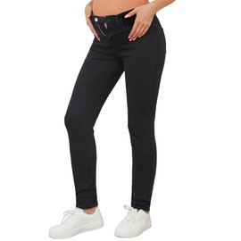 AMPOSH Women's Maternity Skinny Jeans Mid-Rise Stretchy Denim Pants for Pregnancy and Postpartum, Black, XX-Large