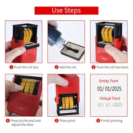 FUNFANG Date Stamp Printer, Portable ABS Plastic Rectangular Date Printer, Entity Font, Quick-Drying Ink, 27mm Width, Suitable for Food Packaging