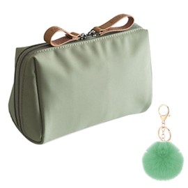 AYNKH Ladies Portable Cosmetic Bag with Fluffy Ball Pendant, Cosmetic Bag Nylon Small, Small Multifunctional Storage Bag, for Short Trips, Storage of Cosmetics and Skin Care Products (Green)