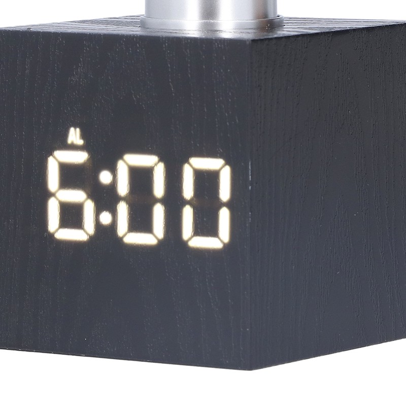 LED Knob Alarm Clock Digital Thermometer Display Imitation Wood Grain