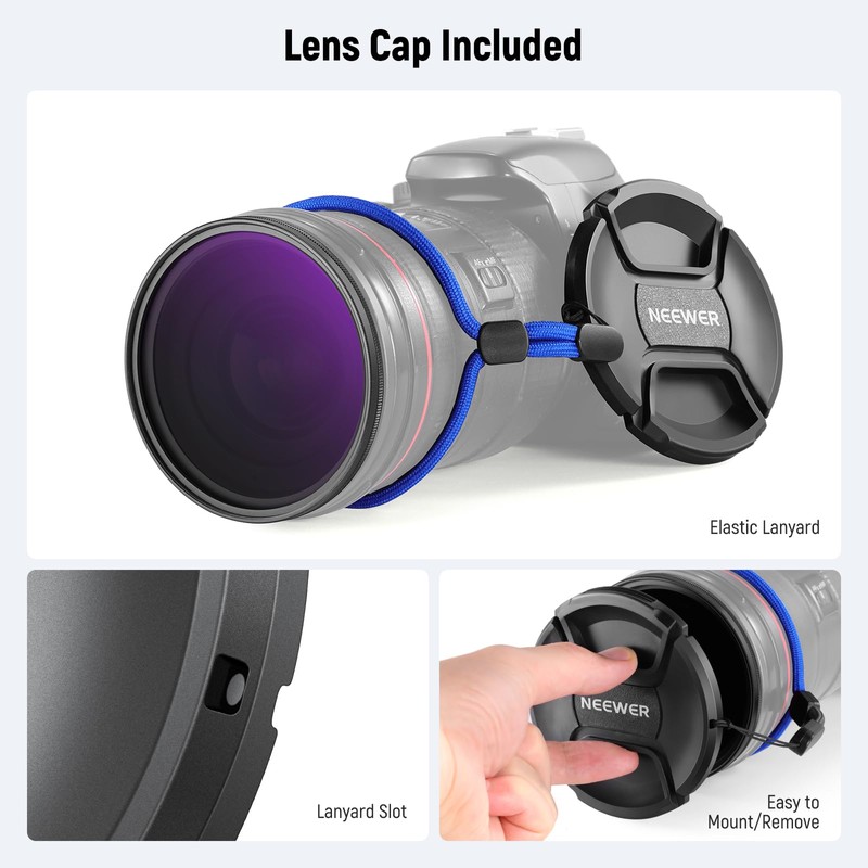 NEEWER 52mm Variable ND Filter with Lens Cap, Cleaning Cloth,
