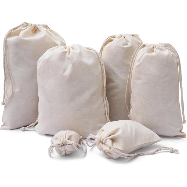 BigLotBags Premium Muslin Bags - Double Drawstring, 100% Organic Cotton, Premium Quality Eco Friendly Reusable Natural Bags. Pack of 25 (12 x 18 Inches)
