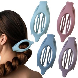 Flomiara 4PCS Flat Claw Clip, Oval Hair Clips for Thick Thin & Fine Hair Women Girls, Non-Slip Strong Hold French Matte Claws Accessories, Sky Blue, Blue, Purple, Dark Red Set