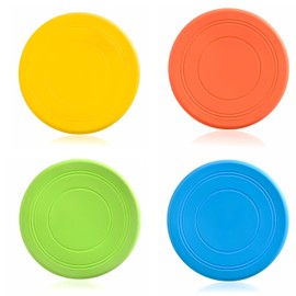 LZYDKH 4 PCS Dog Frisbee, 7 Inch Non-Toxic Rubber Flying Discs Frisbee Dog Toy Indestructible for Outdoor Fun Training and Exercise (Blue, Orange, Yellow, Green)
