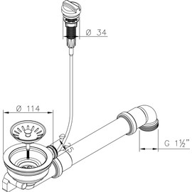 Aquade Strainer Basket Valve 114 mm – Strainer Basket Sink – Siphon Sink Set for Kitchen – Sink Drain – Model: Bowden Cable + Space Maker + Drain Overflow and Standard Overflow