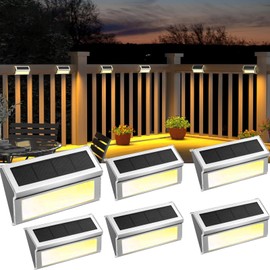YOINGTAF Solar Deck Lights, Stainless Steel Material,Outdoor Garden Decor Lights, 6-Pack, 9 LED, Cold/Warm White Optional, Waterproof Rail Lighting (Warm White Light, Pack of 6)