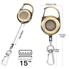 Soleebee Retractable Keychain, Vintage Metal Retractable Badge Reel Key JoJo Carabiner ID JoJo Retractable ID Badge Holder for Card Holder (Bronze)