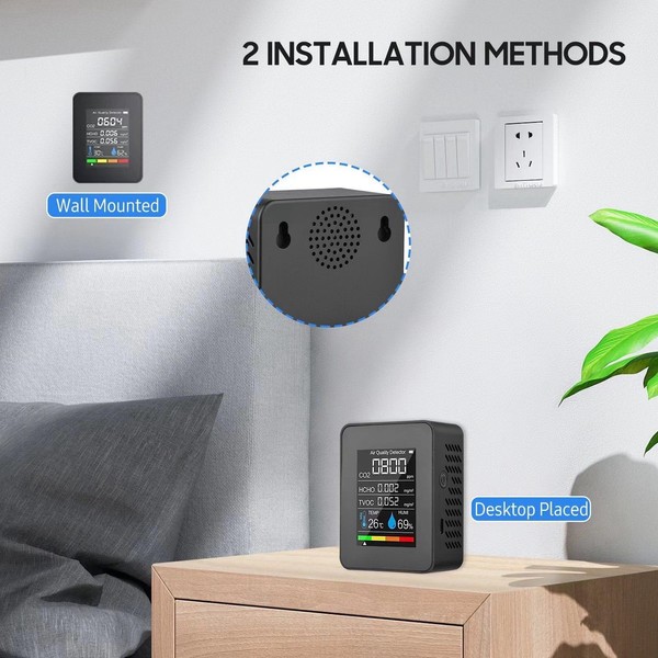 KIMISS Advanced Air Quality Monitor with LCD Display for CO2,