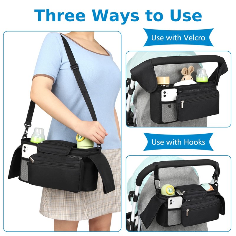 Accmor Universal Stroller Organizer with Insulated Cup Holder Detachable Phone