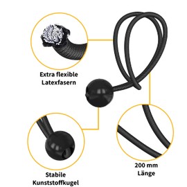 TALVANI 25 | 50 Professional Bungees with Ball - 200 mm Black White - Tarpaulin Tensioner Set for Attaching Tarpaulins - Rubber Tensioner for Trampoline, Trailer Tarpaulin, Tent - Tension Rubber