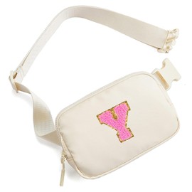 Belt Bag Fanny Pack for Teen Girl Women - Birthday Gifts for 5 6 7 8 9 10 11 12 13 Year Old Girls - Initial Crossbody Bag Preppy Cute Trendy Stuff Travel Essentials - Graduation Gifts for Her Beige Y