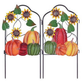 hogardeck Fall Decorations for Home Outdoor, Set of 2 Metal Fence Decorative Garden Stakes with Pumpkin Sunflower for for Fall Decor, Metal Yard Signs for Garden Lawn Patio Thanksgiving Decorations