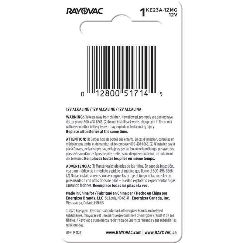 Rayovac Size 23A 12V 1 Pack Electronic Alkaline Batteries