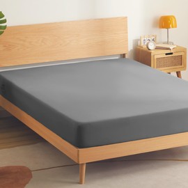 SONIVE Fitted Sheet Fully Elasticated, 30cm Large Pocket, Breathable Jersey Brushed Polyester, Easy Care, for Children and Teenagers, Dark gray, 135x190cm