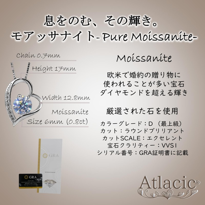 Atlacic Women's Moissanite Necklace, Open Heart, Heart Shape, LED Light,