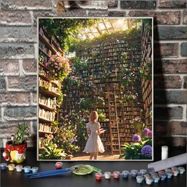 Book Paint by Numbers Kit for Adults Beginner Flowers Oil Painting Kit Adult Paint by Number Kits on Canvas DIY Painting by Numbers for Beginners Book Lover Gifts Home Wall Decor 16x20 Inch