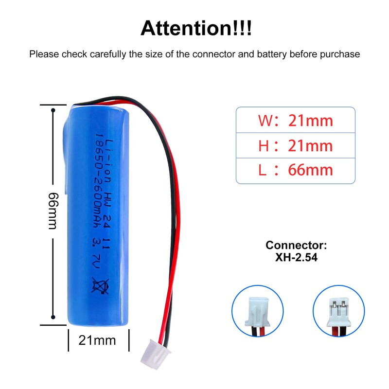 CPZZ 3.7V Battery 2600mAh High-Performance 3.7Volt Rechargeable Batteries with XH2.54/2P