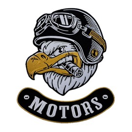 SUMA SHOP - Set of 2 Iron-On Patches Biker Large Eagle + Under-Eagle Iron, Motorcycle Jackets, Embroidery on Clothing Accessories, DIY