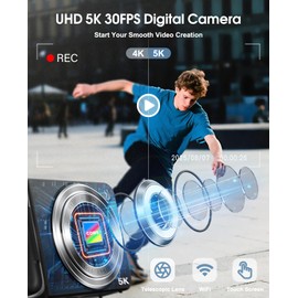 5K Digital Camera for Photography, 64MP Touchscreen WiFi Camera with Autofocus 6X Optical & 16X Digital Zoom, Dual-Lens Vlogging Camera for YouTube Video Anti-Shake, Travel Compact Camera with Flash