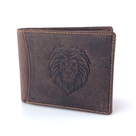 BUFFALO HILL Wallet I Lion Motif I Buffalo Leather Wallet I Genuine Leather Wallet I Landscape Format Men's Wallet I RFID Protection I Leather Wallet with Coin Compartment I 9 Card Slots I 2394,