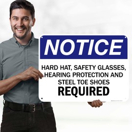 Safety Glasses Hard Hat Sign, 18x24 Inches, 55 mil thick HDPS (high density polystyrene), Made in USA by My Sign Center