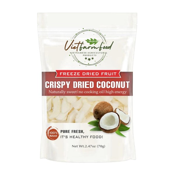 CRISPY DRIED COCONUT 2.47 oz (70g) VIETFARMFOOD: Freeze-dried, no sugar