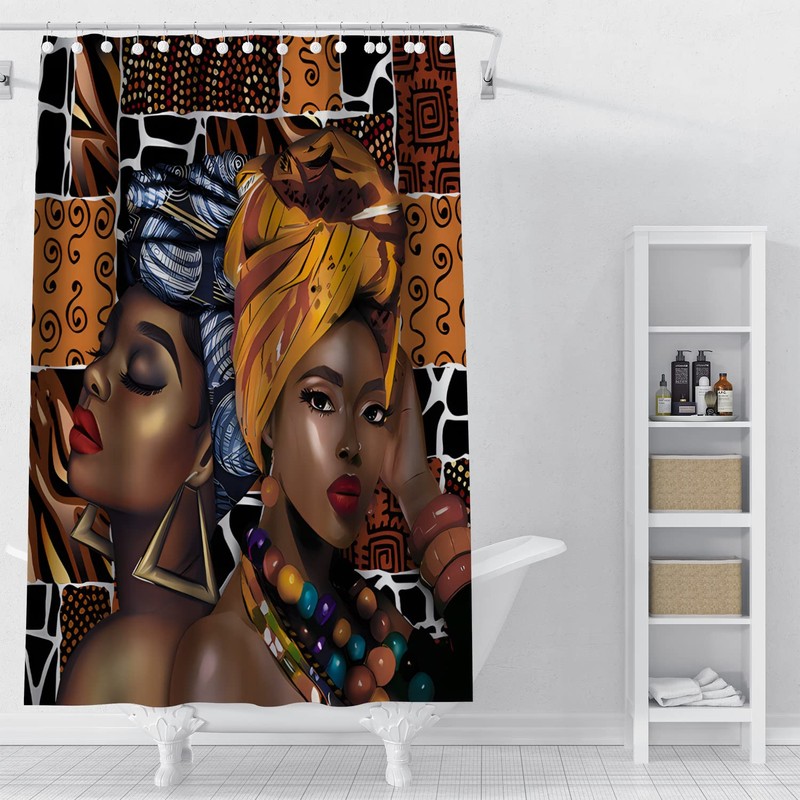 hipaopao Black Girl Shower Curtain African Woman Boho Theme Fabric