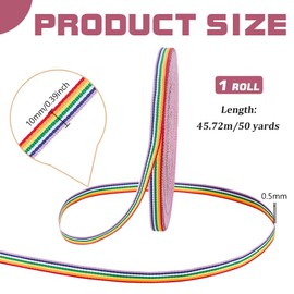 PH PandaHall 45.7m Rainbow Striped Ribbon, 10mm Colorful Grosgrain Ribbon Polyester Fabric Ribbons Craft Pride Ribbons for Wreath Gift Wrapping Party Decoration Wedding DIY Crafts