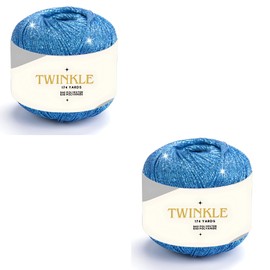 Pack 2 Twinkle Metallic Glitter Yarn Sparkle Fine 1 Light Fingering Weight Worsted Gold Silver for Crochet Knitting, 25g 0.88oz, 175yard Soft Craft Shawls Bags Lurex