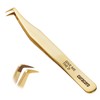 Curacoro Lash Tweezers, Fiber Tip Grip (Gold, Give Me the