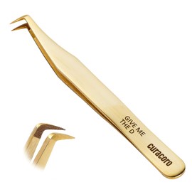 Curacoro Lash Tweezers, Fiber Tip Grip (Gold, Give Me the D)