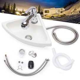 Wall Mount Corner Bathroom Sink, Boat Caravan RV Camper Corner Sink, Single Bowl Sink for RV Kitchen Bathroom