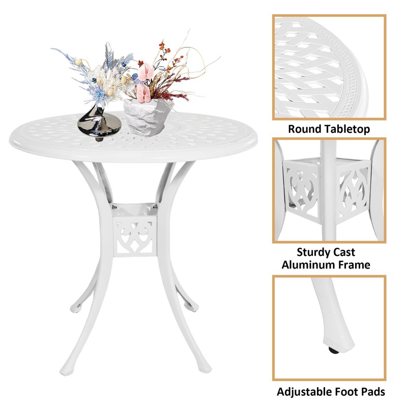 PATIO-IN 30.7" Cast Aluminum Round Patio Table, Patio Dining Table